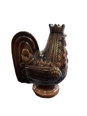 Vintage MCM Ceramic Rooster Brown Highly Detailed W/Crown 6.25 X 4.75" Bank
